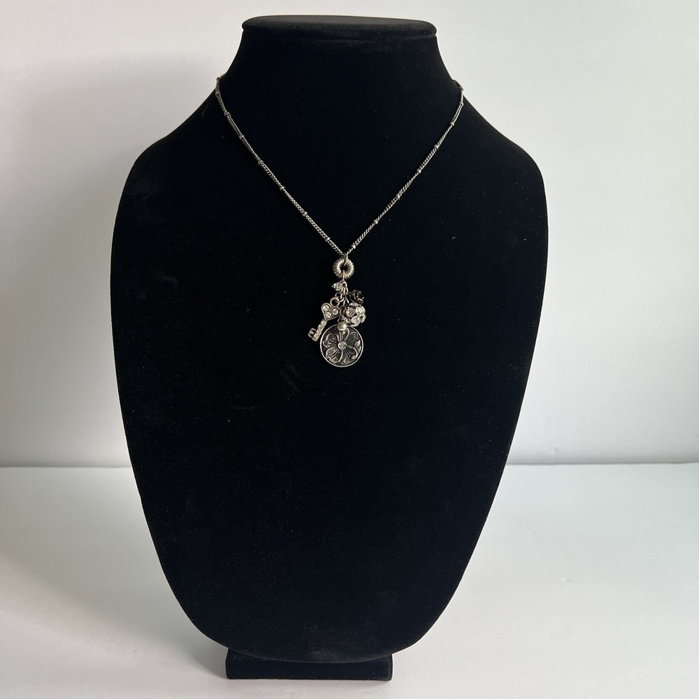 Vintage VCLM Nordstrom Necklace Pewter Tone Drop Pendant heart Key  16" Y2K 90's